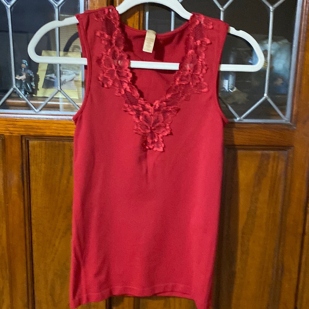 Banana Republic Red Lace Trimmed Tank Top size S